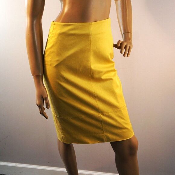 Classiques Entier Yellow Skirt Women Sz 2 Cotton Linen Blend Lined Back Slit - Picture 2 of 9